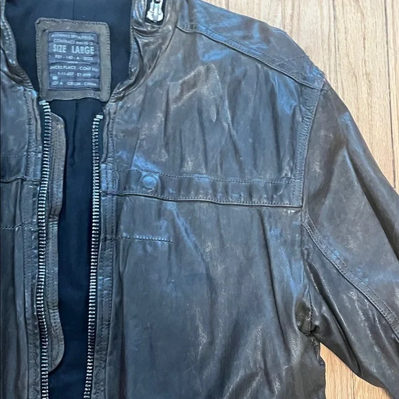 Men's dark olive green Leather Jacket - Picture 4 of 9